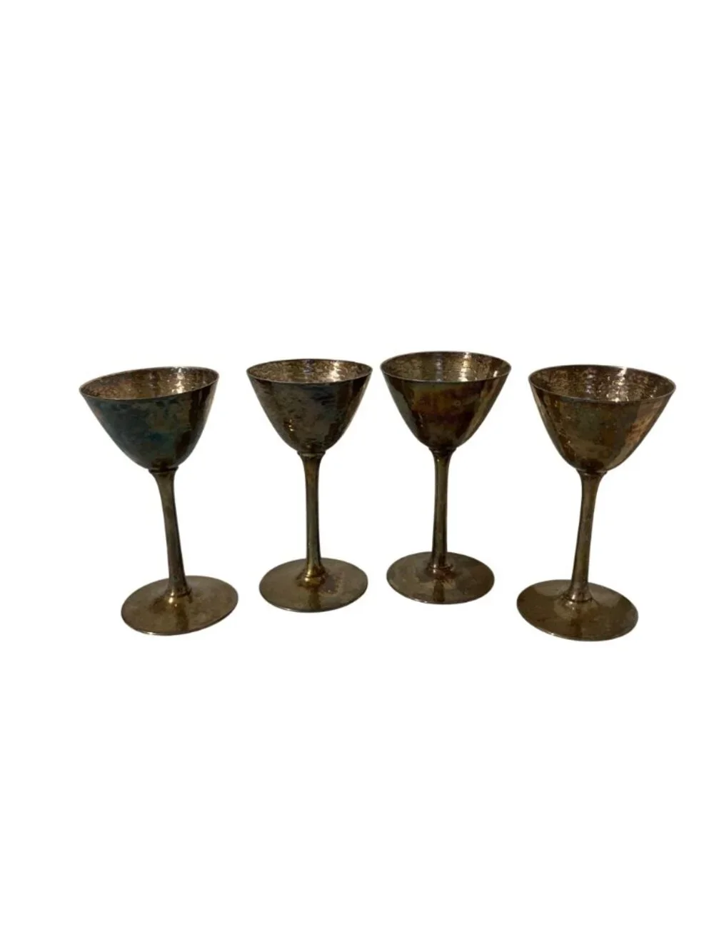 Wilcox Silver Plate Dimpled Hammered Metal Look Goblets Set Of 4